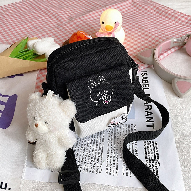 Canvas Shoulder Women's Bag Small Korean Fashion Messenger Crossbody Bag for Girl Students Cotton Cloth Female Handbags Bolsas
