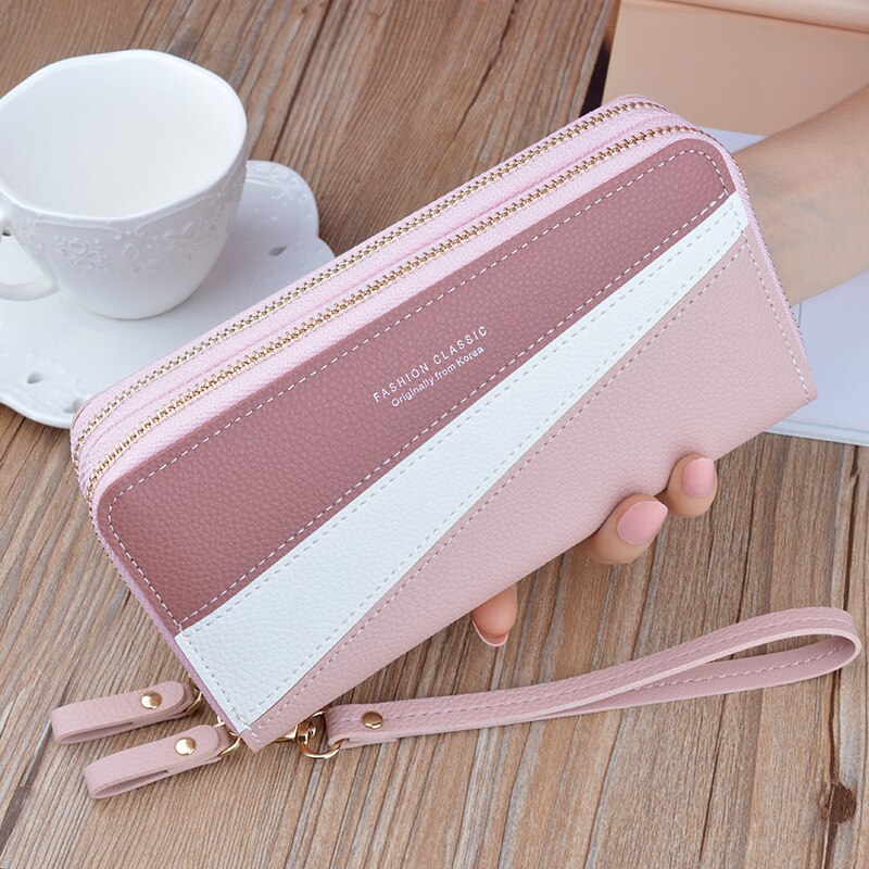 Women's Wallet Good Fashion Ladies Mobile Phone Long New Coin Card Money Color Matching Double Zipper in Hand Strap Features 580