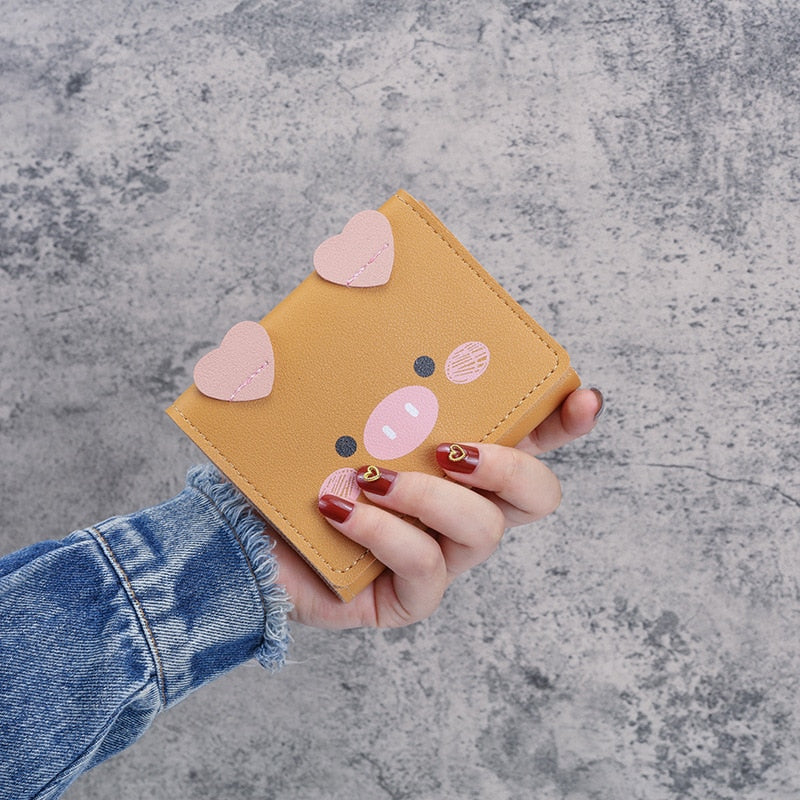Short Wallets Student Cute Cartoom Purses Women Fashion Pattern Women's Mini Solid Color Tri-fold Student Wallet Card Holder