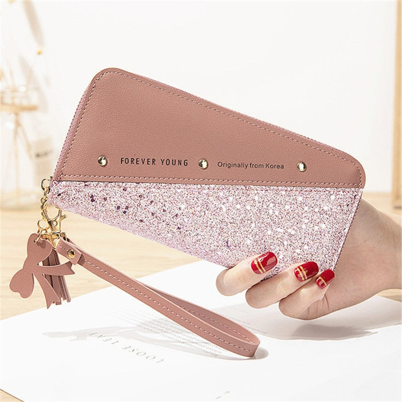 Fashion Women's Pu Leather Long Wallets Sequins Patchwork Glitter Wallet Coin Purse Female Wallets Girls Gifts Wholesale