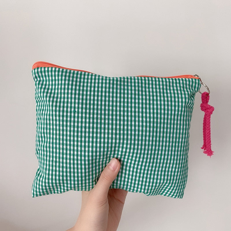 Women Plaid Makeup Bag Fashion Cotton Zipper Pouch Multipurpose for Women Travel Bath Cosmetic Bags Organizer Toiletry Wash Bag