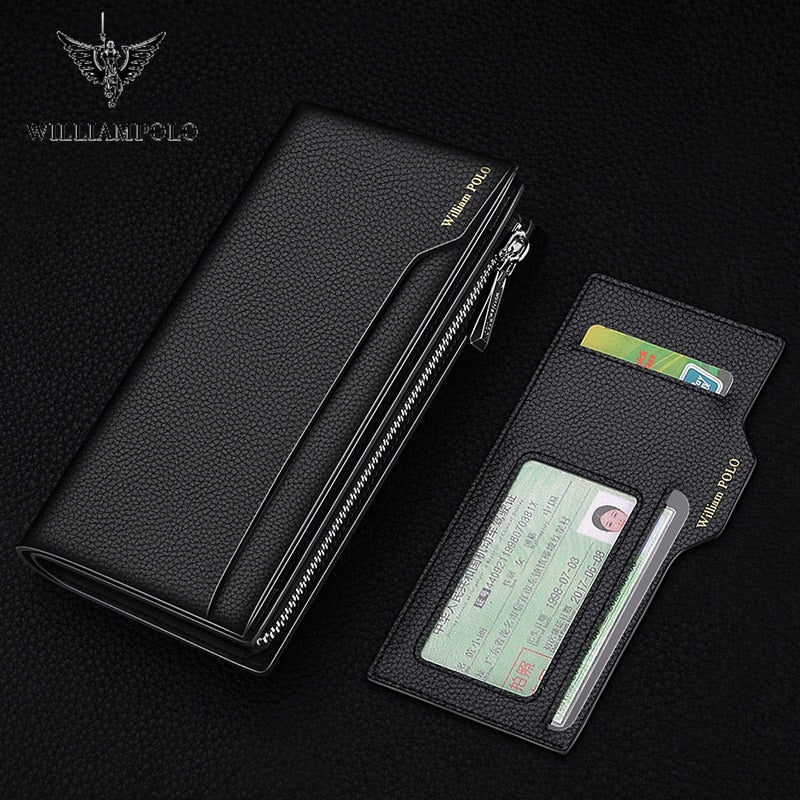 WilliamPOLO Male Genuine Leather Wallets Men Wallet Credit Business Card Holders Fashion Mobile Phone Bag zipper Purse Handbag