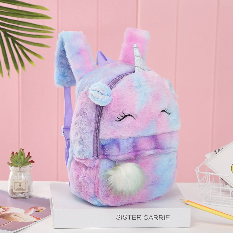 Cute Cartoon Backpack Girl Plush Unicorn Backpacks Cute Fashion Fur Backpacks Children Schoolbag Kids Gift Book Bag
