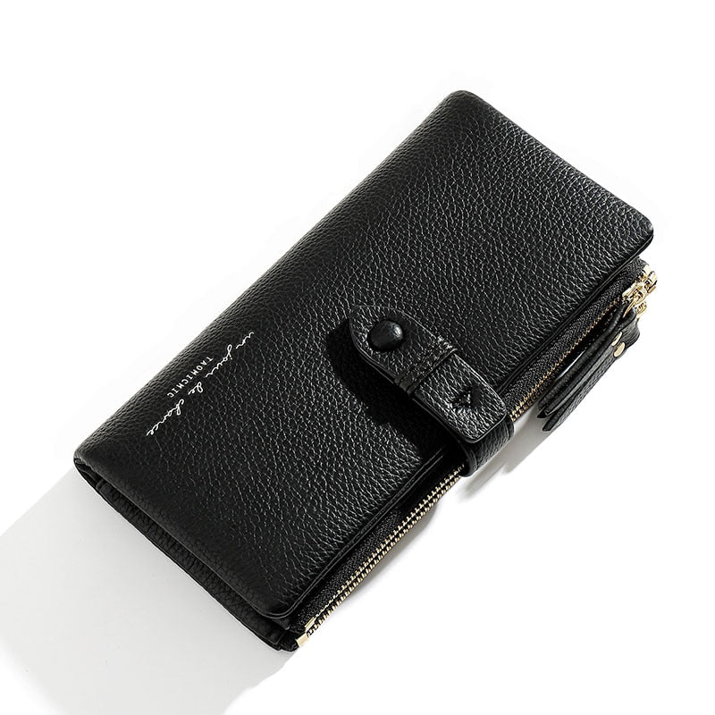 Simple Solid color fold Long Clutch Wallets Women Card Holder soft PU Pleather Zipper Pocket Purse Small Travel Wallet Ladies