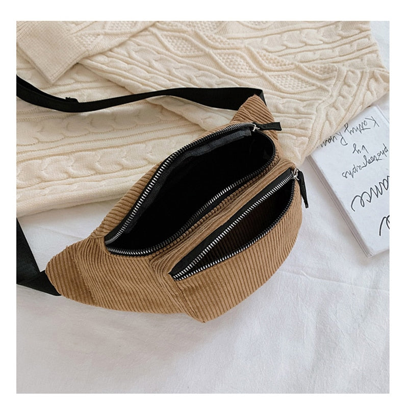Corduroy Waist Bag Designer Zipper Chest Bag Sport Travel Girl Waist Belt Bags Fashion Phone Waist Pack for Women