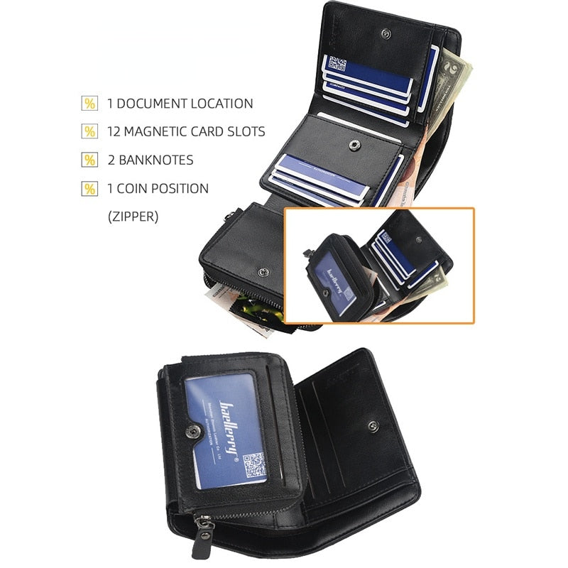 New Leather Men Wallets High Quality Zipper Short Desigh Card Holder Male Purse Fashionable Multi-card Slot 3 Fold Coin Purse
