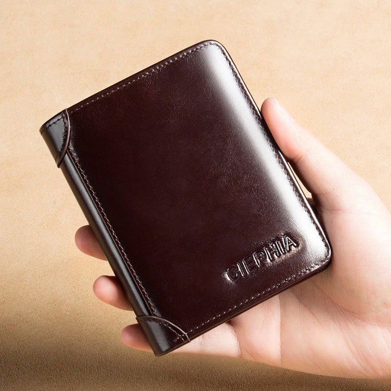 Ciephia Classic Style Genuine Leather Rfid Wallets for Men Thin Short Multi Function Tri Fold Card Holder Male Purse Money Clip