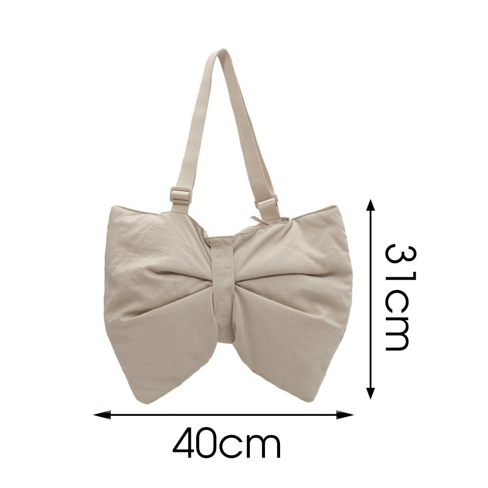 Solid Color Big Bow-Knot Shoulder Bags for Women Chic Luxury Designer Handbags Office Ladies Casual High Capacity Messenger Bag