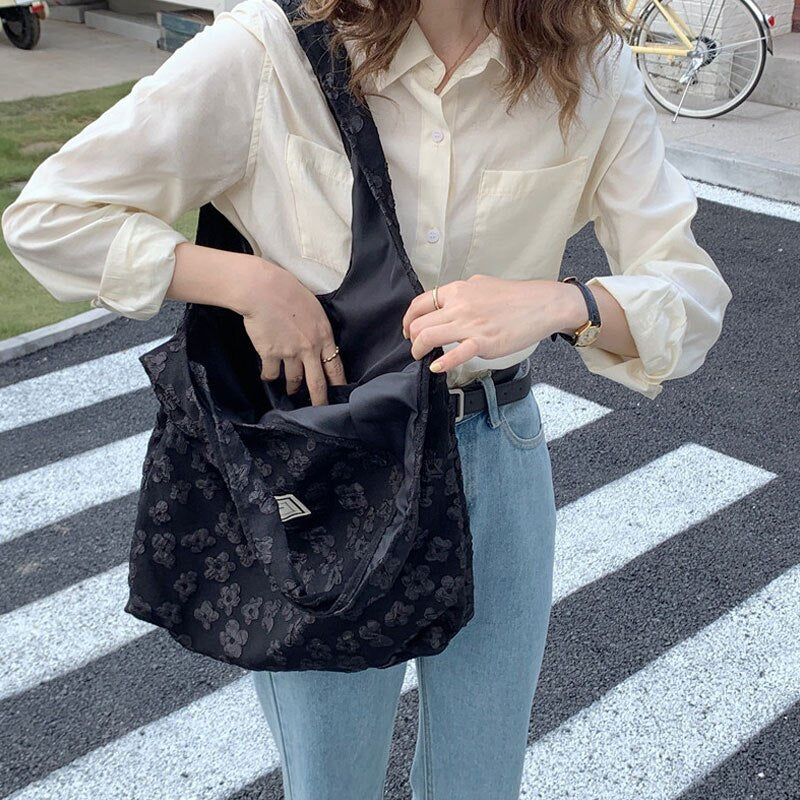 Youda Retro Literature Embroidery Embroidered Shoulder Handbag Student Class Large-capacity Casual Ladies Shopping Bag Open