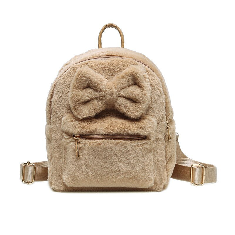 Bow Soft Fluffy Bags Plush Women Backpacks Furry Bags For Women Faux Fur Shoulders Bag Cute New Winter Bags Mini Backpack Kids