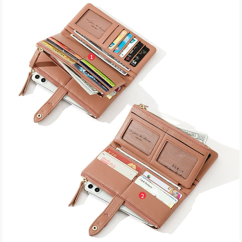 Simple Solid color fold Long Clutch Wallets Women Card Holder soft PU Pleather Zipper Pocket Purse Small Travel Wallet Ladies
