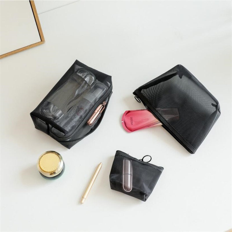 1PC Black Women Men Necessary Cosmetic Bag Transparent Travel Organizer Fashion Small Large Black Toiletry Bags Makeup Pouch