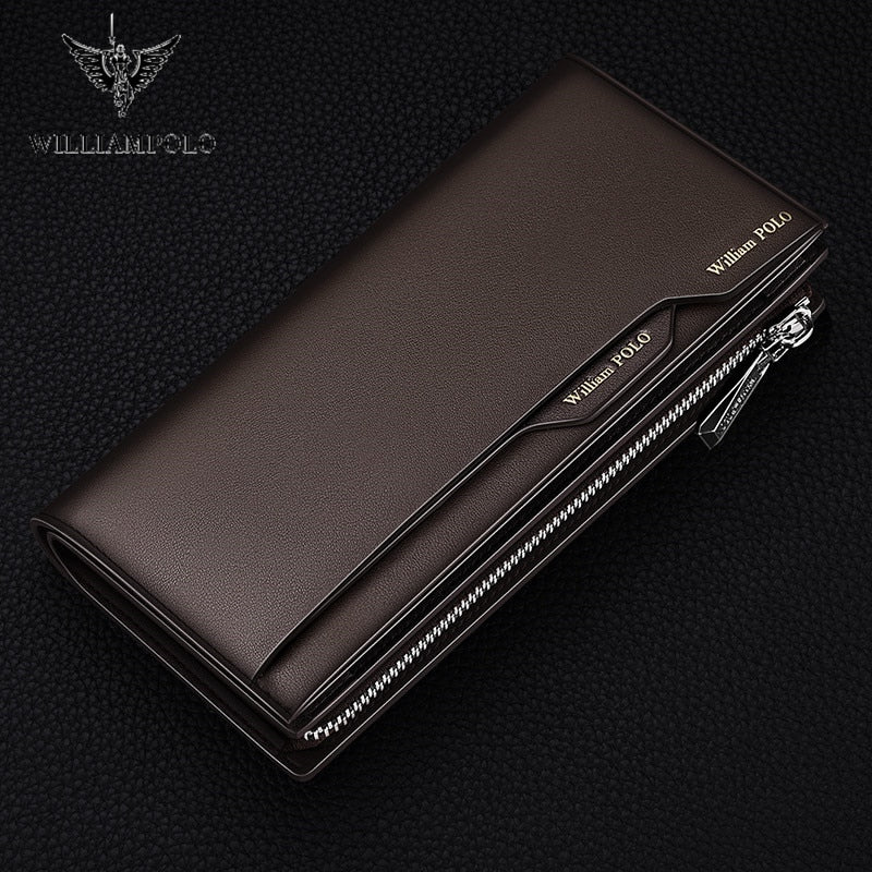 WilliamPOLO Male Genuine Leather Wallets Men Wallet Credit Business Card Holders Fashion Mobile Phone Bag zipper Purse Handbag