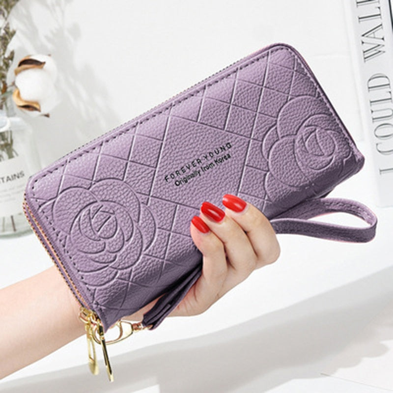 Women's wallet New Phone Purses Big Female Purse Leather Brand Retro Ladies Long Woman Wallets Card Clutch Double Zipper