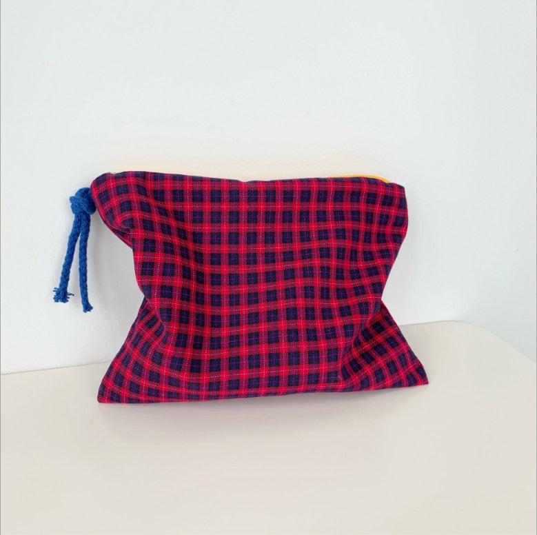 Women Plaid Makeup Bag Fashion Cotton Zipper Pouch Multipurpose for Women Travel Bath Cosmetic Bags Organizer Toiletry Wash Bag