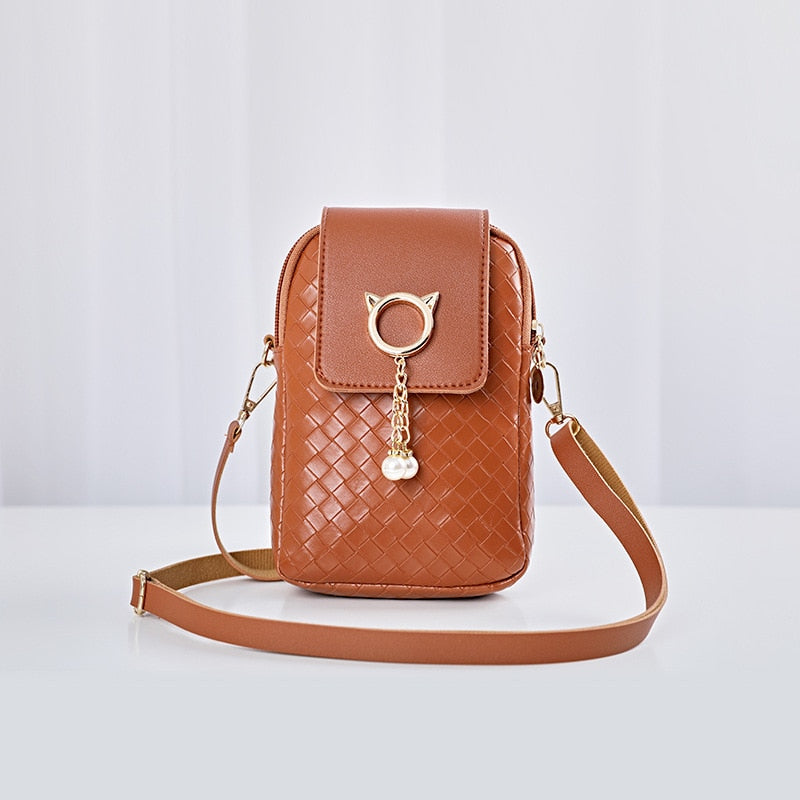 Spring Summer Mini Cross-body Mobile Phone Shoulder Bag Woven Pearl Tassel Cover-style Female Bag Shoulder Diagonal Bag