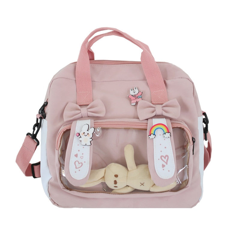 Bunny Ita Bag Backpack Cute Rabbit Ears Shoulder Bag Kawaii Girls Pink Backpack Bag with PVC Transprent Pocket Clear Itabag H219