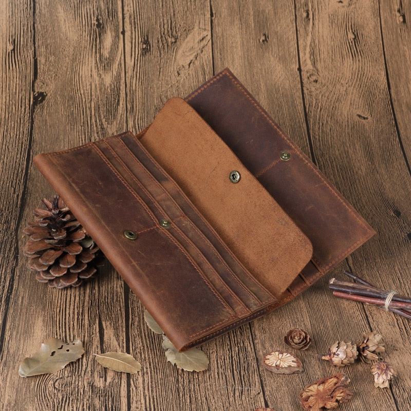 Vintage Men's Long Wallet Man Genuine Leather Purse Clutch Wallets First Layer Real Leather Multi-Card Retro Card Holder Wallets