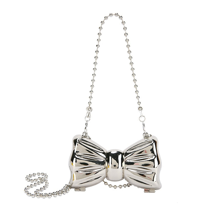 Metal Mini Bow Crossbody Bags For Women Fashion Silver Gold Shoulder Bag Women Bags Clutch Bag Lipstick Purses Coin Bags New