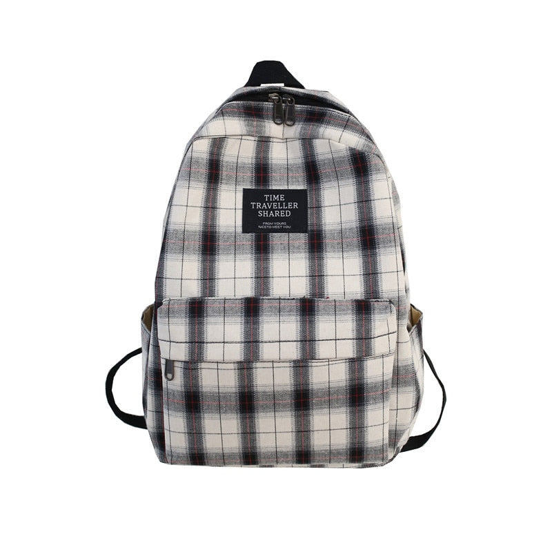 Fashion Plaid Canvas Women's Backpack Student Backpacks Teenage Girl School Bags Large Capacity Waterproof Travel Rucksack