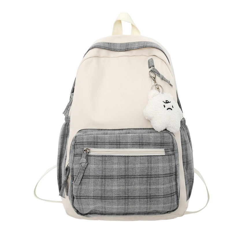 Cute Girl Lattice Travel School Bag Fashion Lady Kawaii Book Backpack Trendy College Cool Female Plaid Backpack Women Laptop Bag