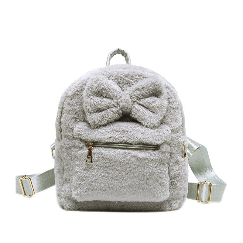 Bow Soft Fluffy Bags Plush Women Backpacks Furry Bags For Women Faux Fur Shoulders Bag Cute New Winter Bags Mini Backpack Kids