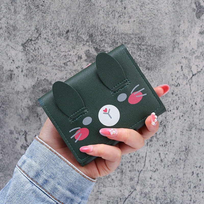Short Wallets Student Cute Cartoom Purses Women Fashion Pattern Women's Mini Solid Color Tri-fold Student Wallet Card Holder