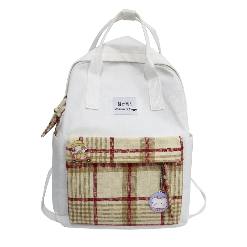 Female Canvas Backpacks for School Teenagers Girls Small Fresh Plaid School Bag Kawaii Bookbag Korean College New Mochilas
