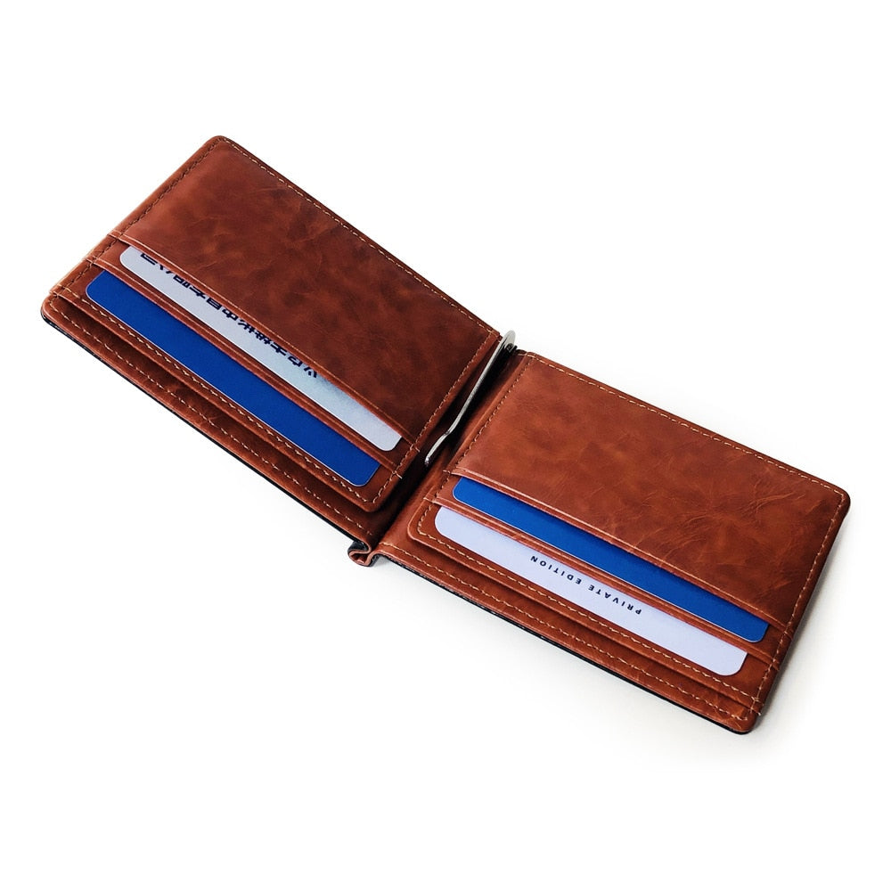 New arrival Slim Men's Leather Money Clip Wallet With Coin Pocket Bank Card Slots A Metal Clamp Cash Holder Purse For Man
