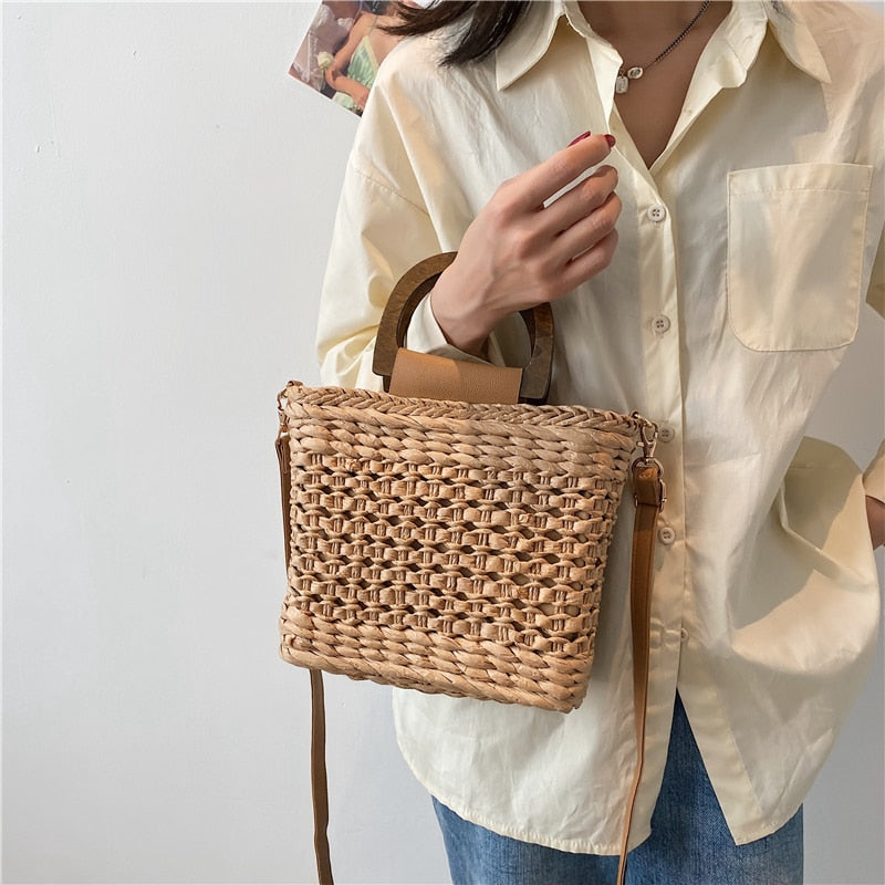 Women's Bag Trend Handbags Korean Straw Solid Color Beach Summer Vacation Fashion Designer Female Shoulder Crossbody Bags