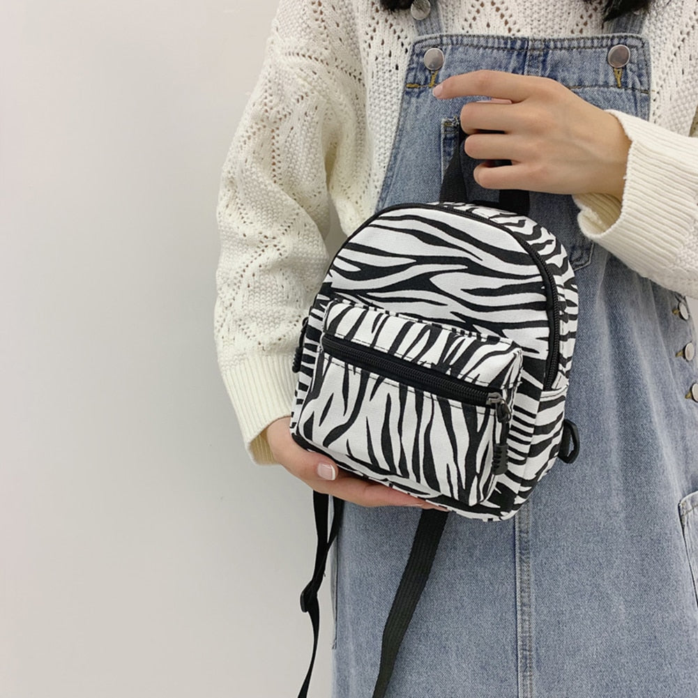 Canvas Zebra Print Backpacks for Women Fashion Winter Casual Style Ladies Backpack Large Knapsacks School Bag