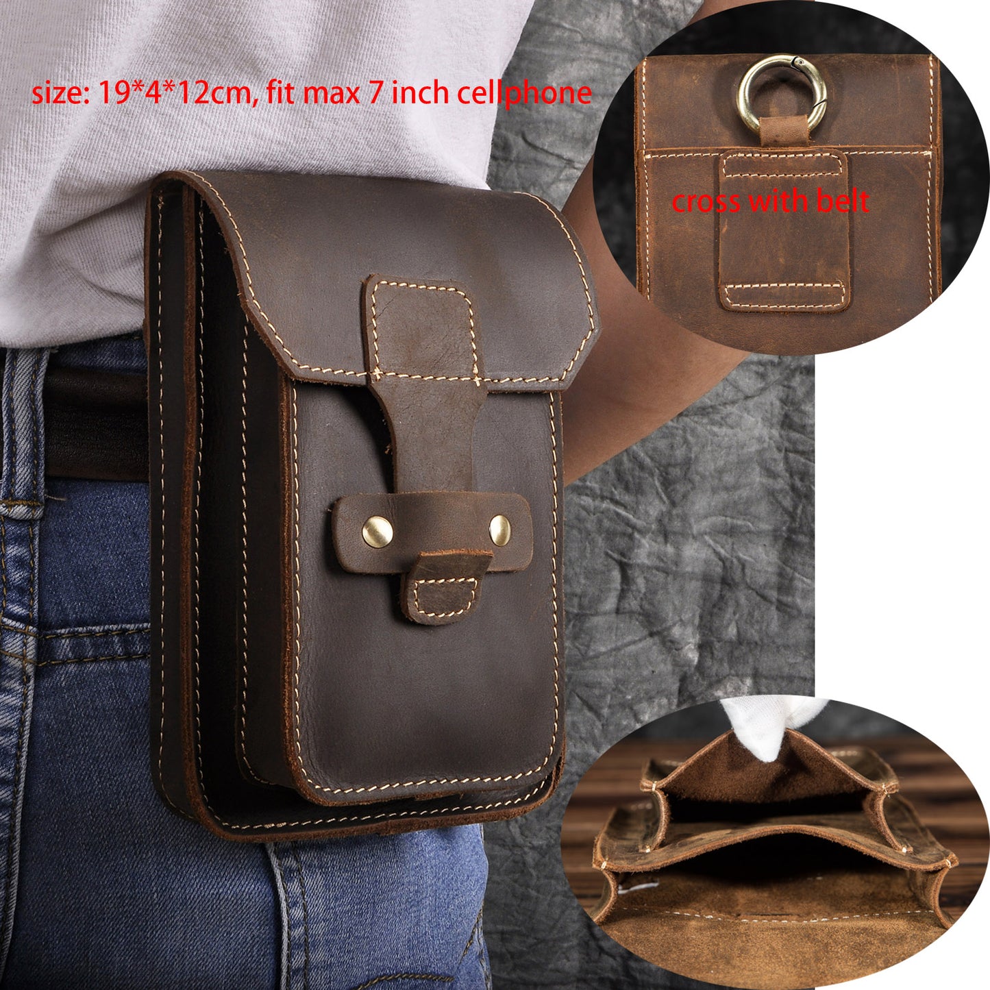 Real Leather men Casual Design Small Waist Bag Cowhide Fashion Hook Bum Bag Waist Belt Pack Cigarette Case 5.5" Phone Pouch 1609