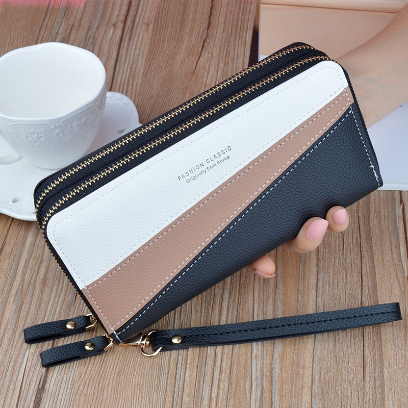 Women's Wallet Good Fashion Ladies Mobile Phone Long New Coin Card Money Color Matching Double Zipper in Hand Strap Features 580