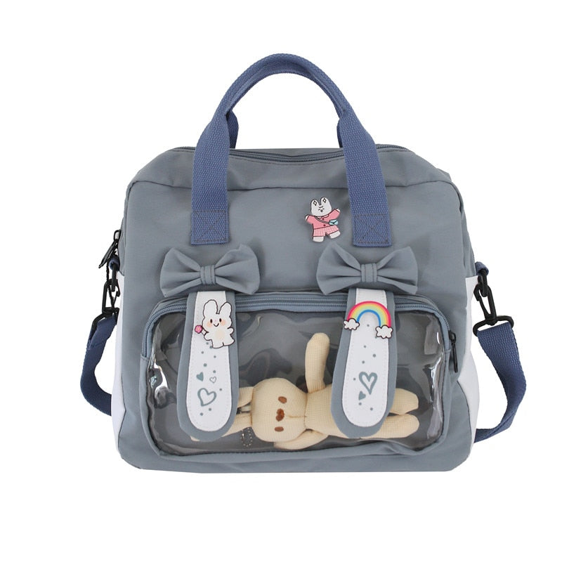 Bunny Ita Bag Backpack Cute Rabbit Ears Shoulder Bag Kawaii Girls Pink Backpack Bag with PVC Transprent Pocket Clear Itabag H219