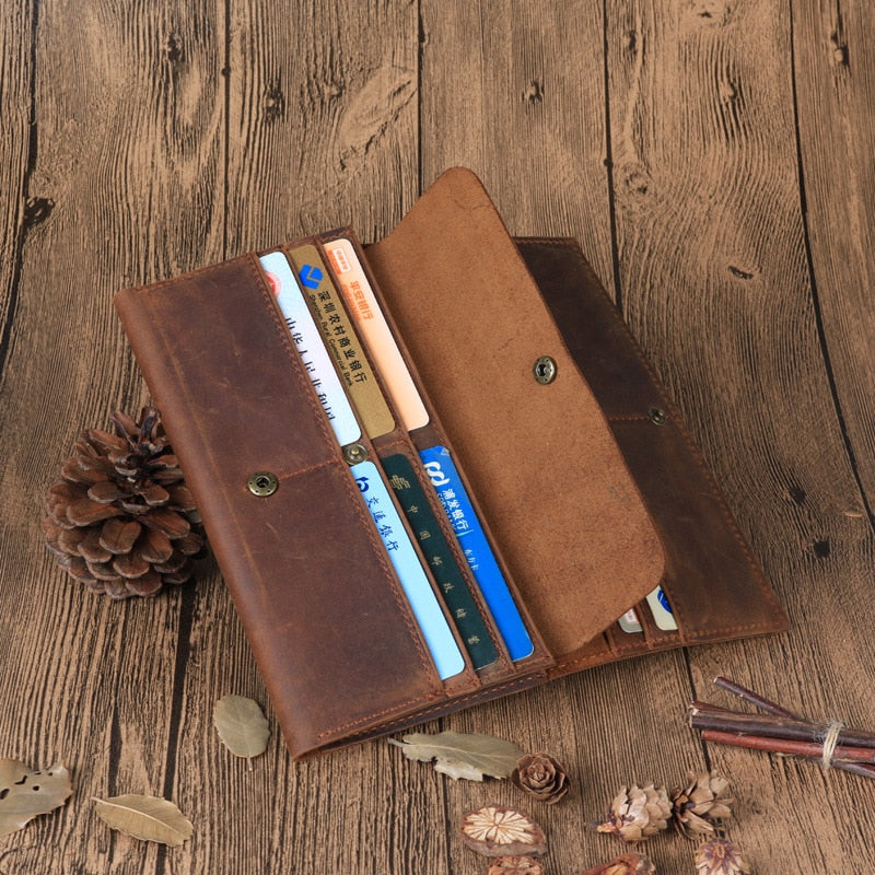 Vintage Men's Long Wallet Man Genuine Leather Purse Clutch Wallets First Layer Real Leather Multi-Card Retro Card Holder Wallets