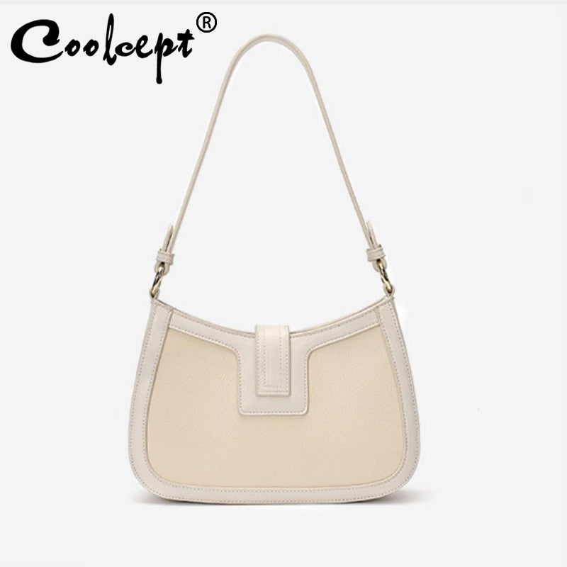 Coolcept Casual PU Leather Sling Handbag Purse Women Elegant Chain Shoulder Crossbody Bag Popular Simple Female Daily Bag