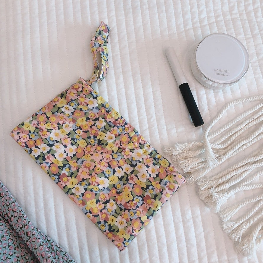 Korean Floral Coin Purse Mini Cotton Sanitary Towel Pouch Women's Cosmetic Bag Fabric Make Up Organizer Beauty Case Storage Bag