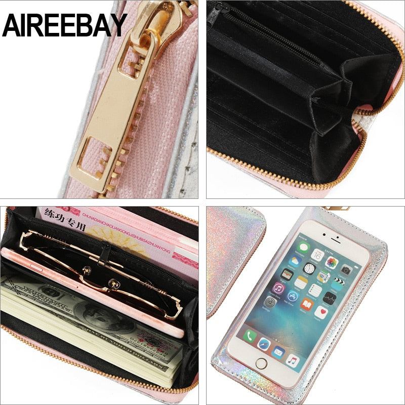 ~~BIG SALE ~~Holographic Leather Wallets Laser Organizer Ladies Wallet Women Handbag Long purses Girl Purse Card Id Holders