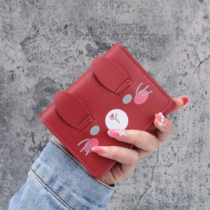 Short Wallets Student Cute Cartoom Purses Women Fashion Pattern Women's Mini Solid Color Tri-fold Student Wallet Card Holder
