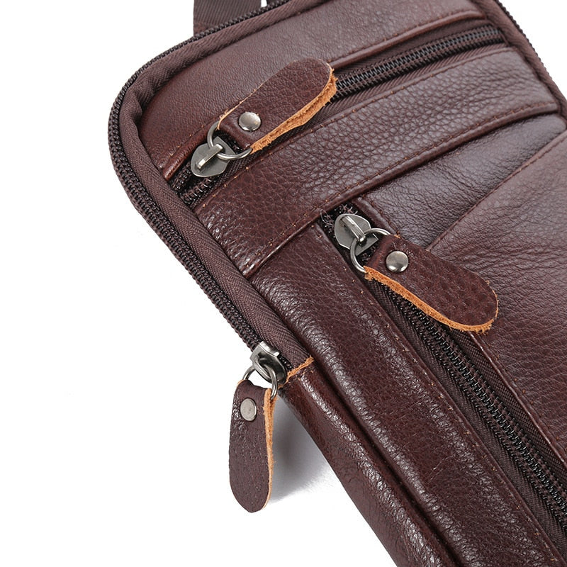 1 PCS Men's leather mobile phone bag messenger bag chest bag wallet multifunctional mobile phone bag coin purse messenger bag
