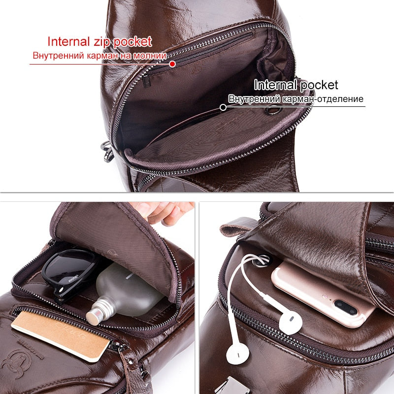 BULLCAPTAIN Leather Chest Bag Men's Casual Messenger Bag Fashion Men's Chest Bag Large Capacity Business Chest Bags