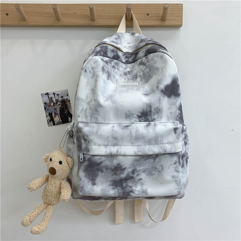 New Tie-dye Canvas Women Backpack Female Lovely Travel Bag Teenage Girls High Quality Schoolbag Lady's Knapsack Small Book Bag