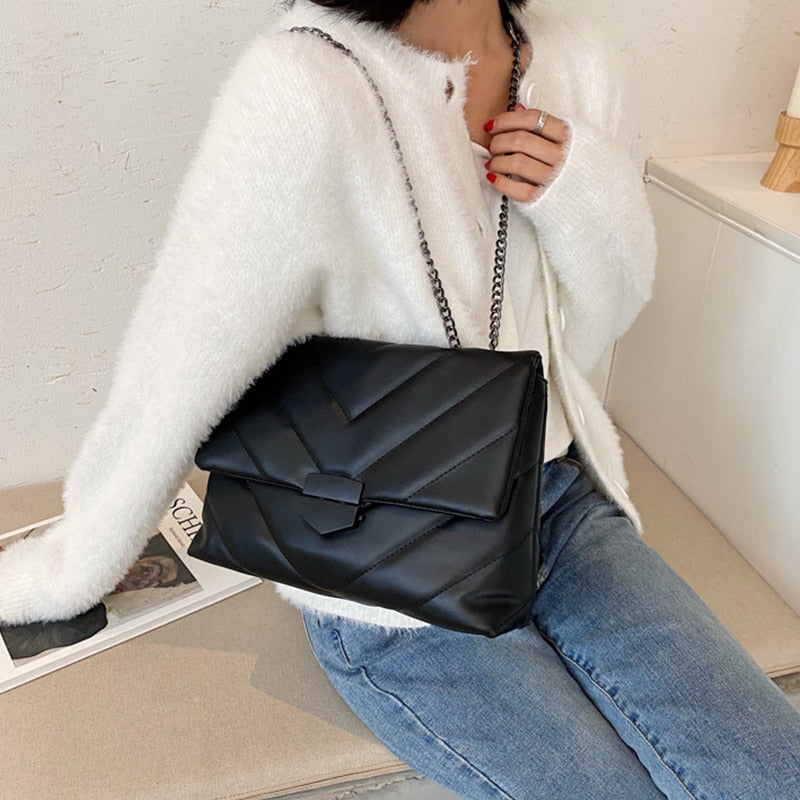 New Casual Thread Chain Crossbody Bags For Women Fashion Simple Shoulder Bag Ladies Designer Handbags PU Leather Messenger Bags