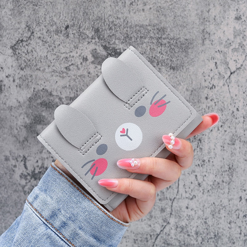 Short Wallets Student Cute Cartoom Purses Women Fashion Pattern Women's Mini Solid Color Tri-fold Student Wallet Card Holder