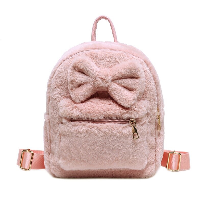 Bow Soft Fluffy Bags Plush Women Backpacks Furry Bags For Women Faux Fur Shoulders Bag Cute New Winter Bags Mini Backpack Kids