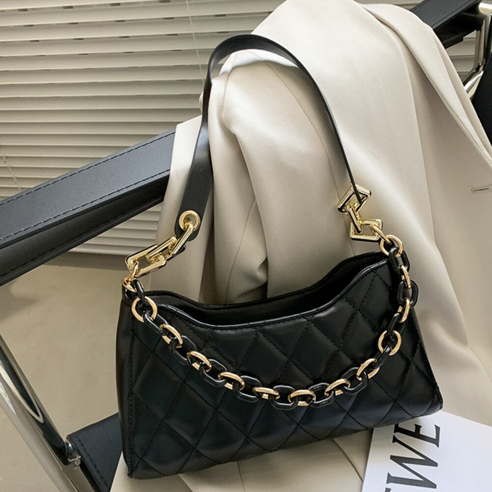 Youth Ladies Simple Versatile Bag Women Lattice Pattern Shoulder Underarm Bag PU Portable Chain Handbags Totes New Fashion