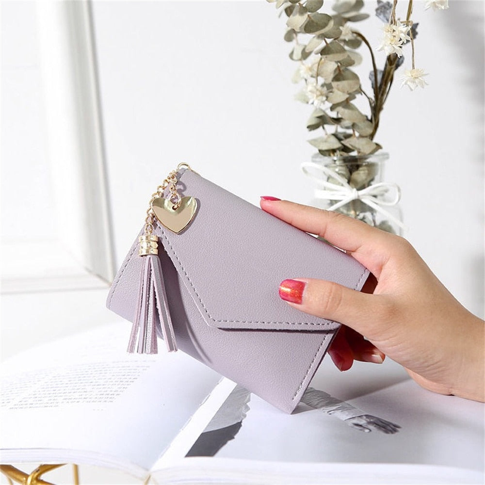 Spring and Summer New Short Hand-held Trend Heart-shaped Pendant Simple Fashion Multi-functional Lychee Pattern Women's Wallet