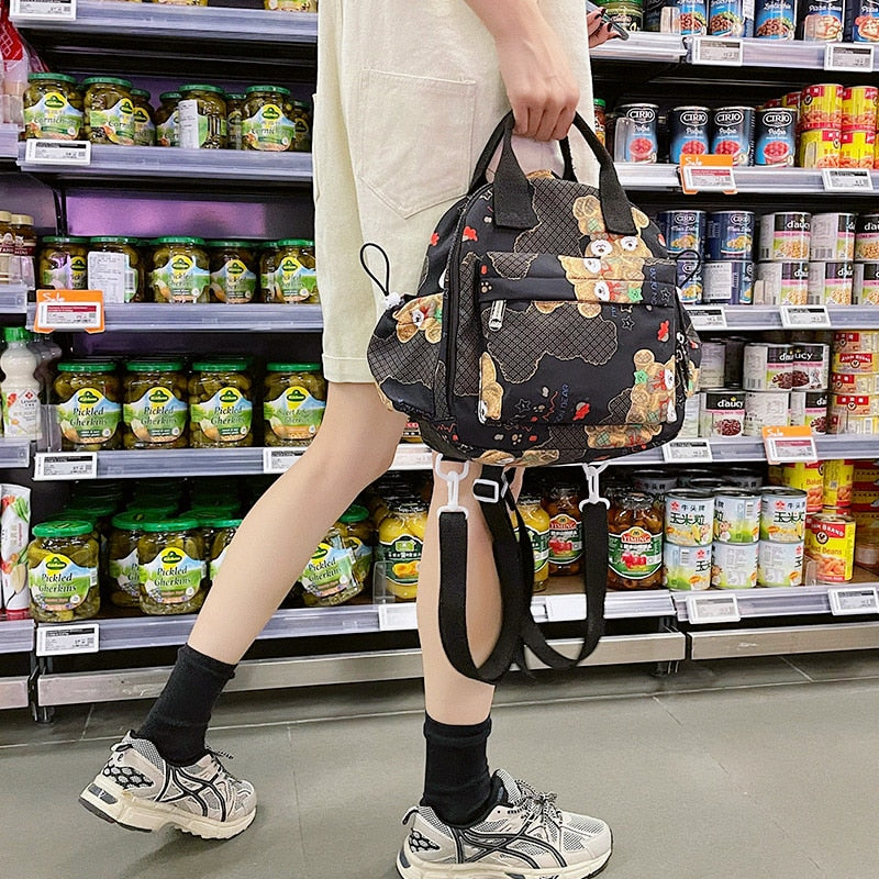 High quality cute printed backpack women's Kawaii multifunctional portable shoulder bag Fashion young female student school bag
