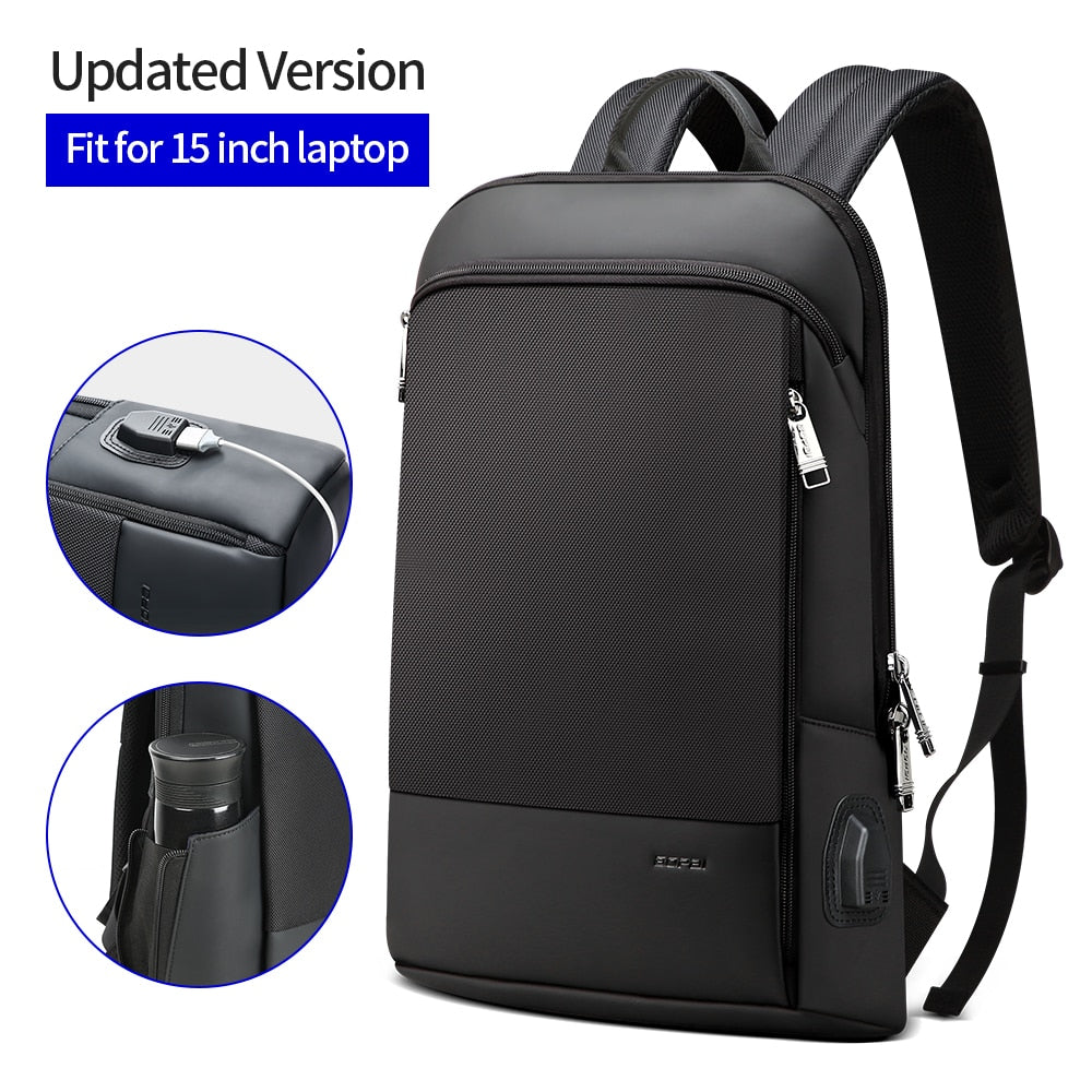 BOPAI Slim Laptop Backpack Men 15.6 Inch Pack Office Work Women Bagpack Business Anti Theft Unisex Black Thin Light Backpacking