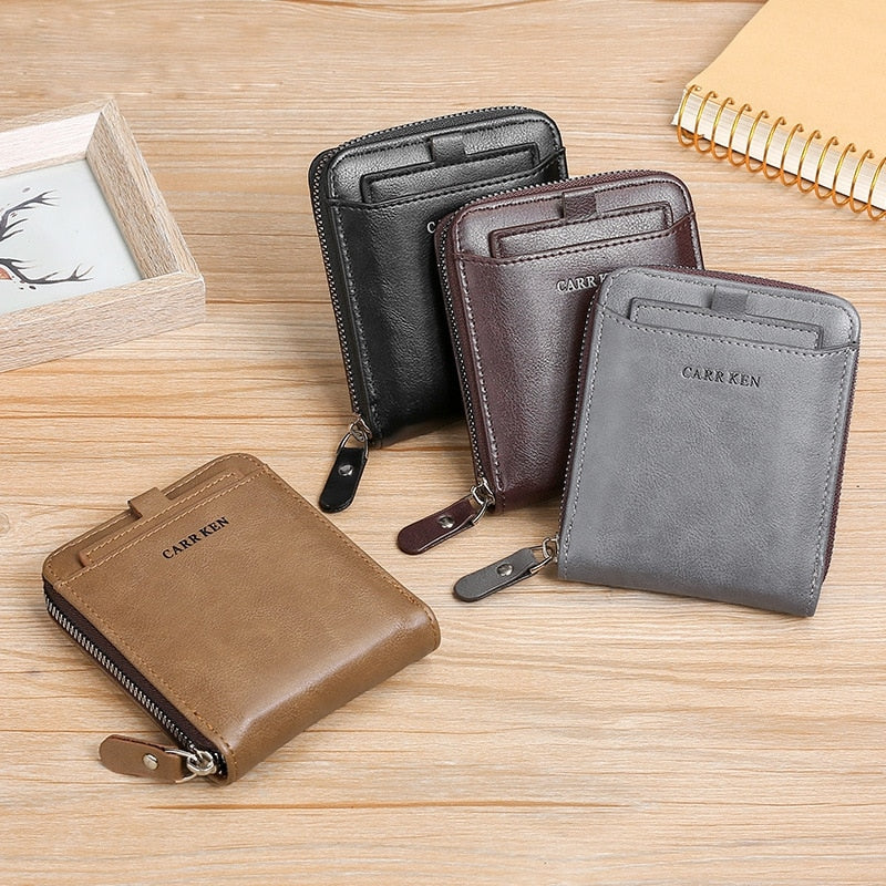 Men's wallet made of leather Wax oil skin purse for men Coin Purse Short Male Card Holder Wallets Zipper Around Money Bag